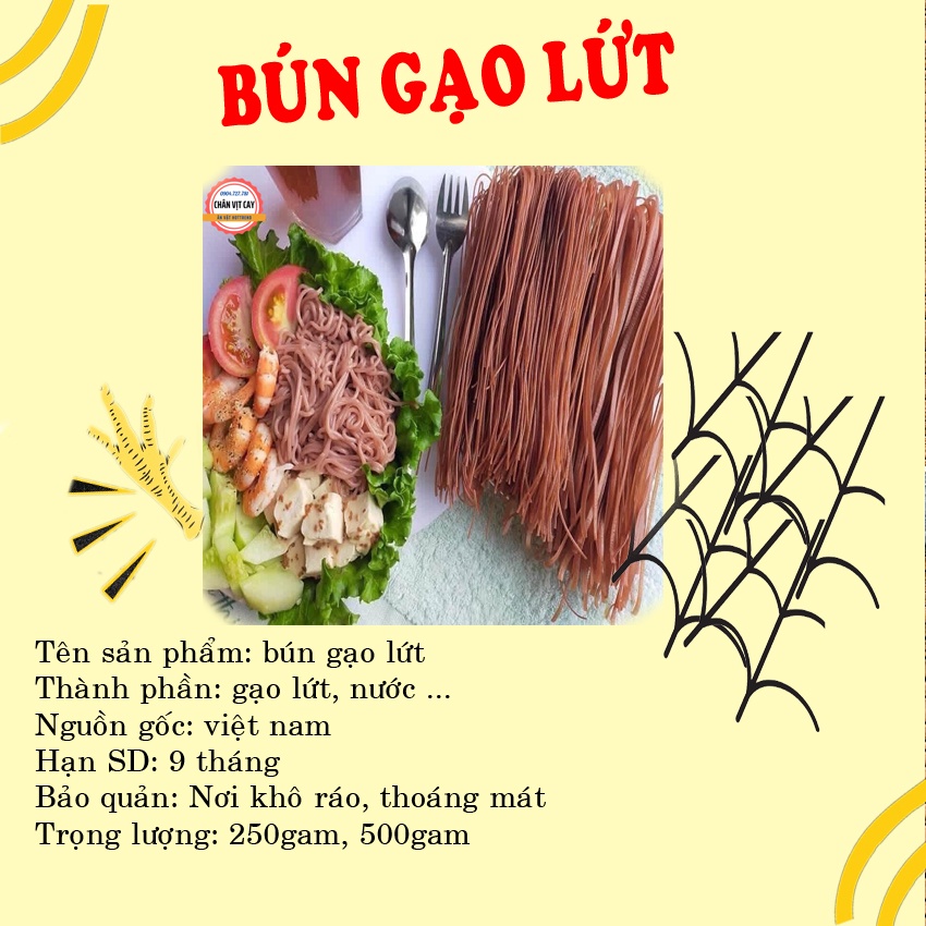 Bún khô gạo lứt hữu cơ  giảm cân huyết rồng  hoàng minh gói 250gam-500gam