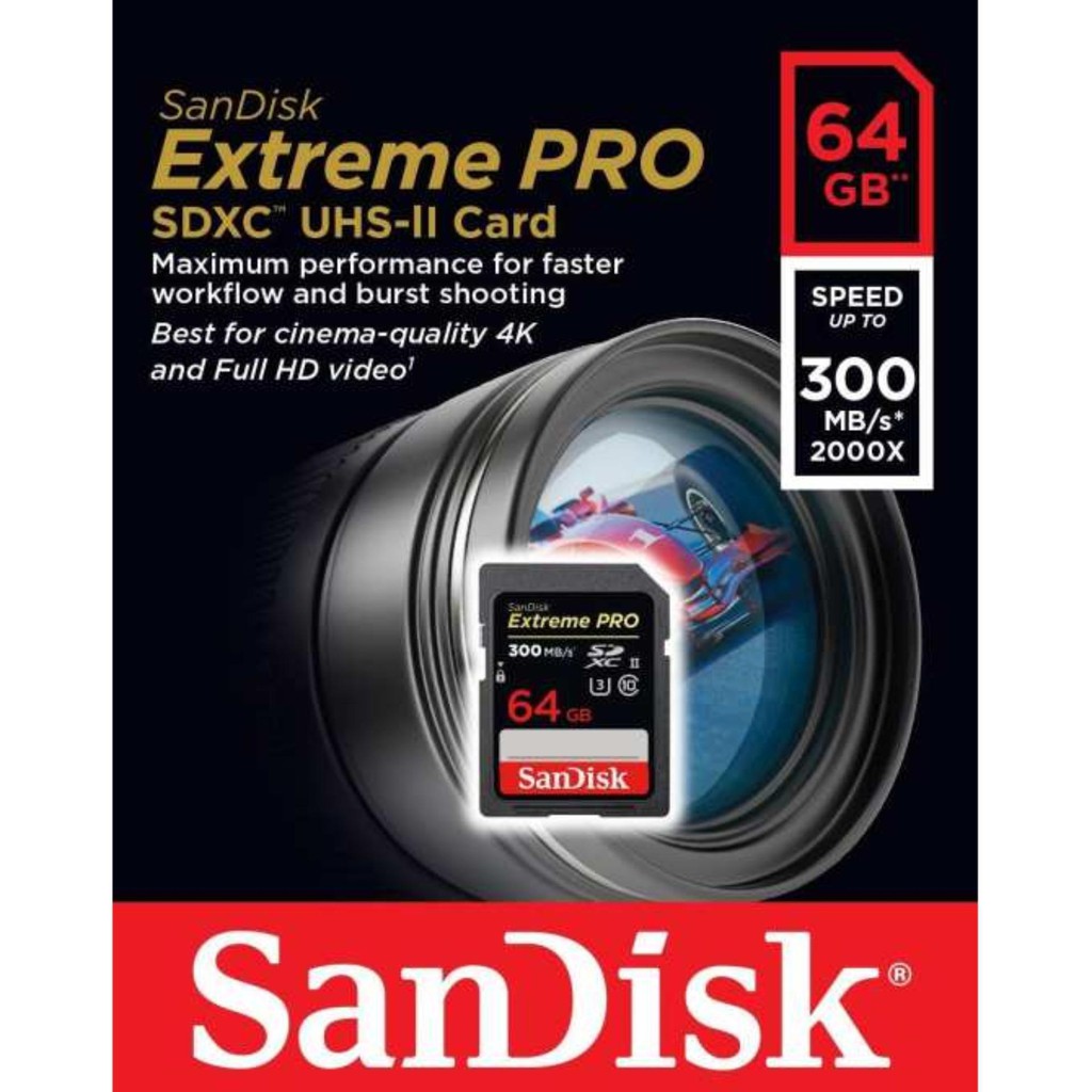 Thẻ nhớ SDXC Sandisk Extreme Pro UHS-II U3 2000x 64GB 300MB/s (Đen)