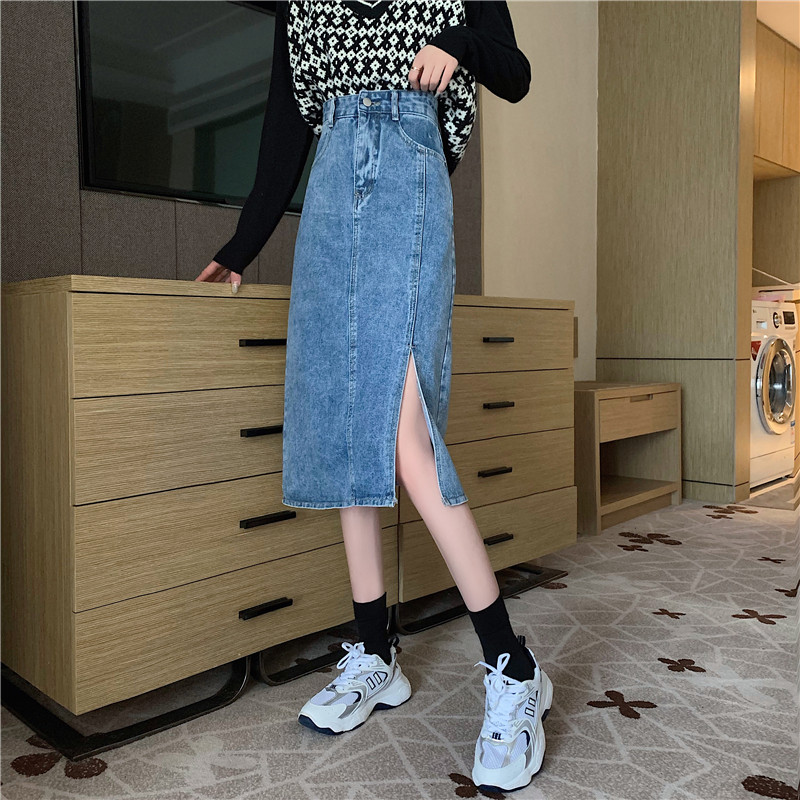 Chân Váy Denim Nữ Lưng Cao Xẻ Tà Phong Cách Hàn Quốc | BigBuy360 - bigbuy360.vn