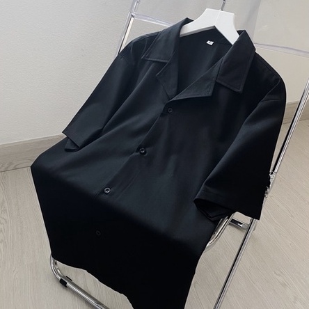 Áo sơ mi tay ngắn - Áo sơ mi nữ, nam cổ vest unisex 2 màu đen trắng HOMIES