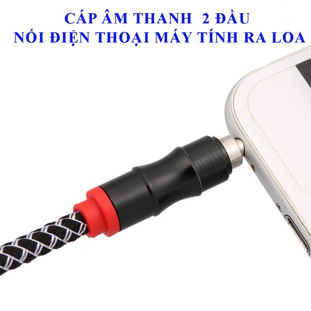 Dây AUX nối loa và các thiết bị điện thoại máy tính, amply, laptop, Jack chân tròn cáp 3 5 mm 2 đầu dây dù chống đứt