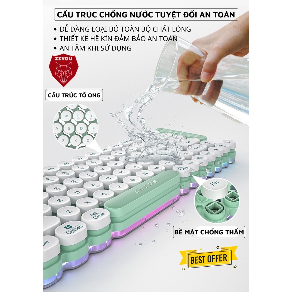 Bàn Phím Bluetooth Không Dây Ziyou OG80 Pin Trâu Có LED RGB 10 Chế Độ Nháy Kết Nối Đa Năng Với Điện Thoại/laptop/pc