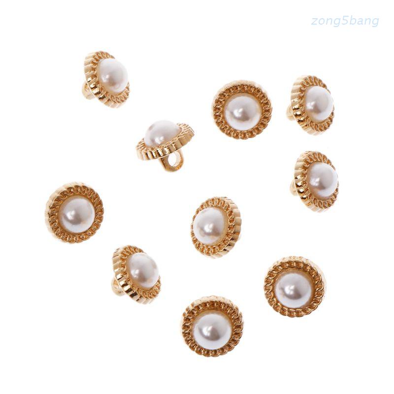 Set 10 Nút Áo Bằng Nhựa Đính Ngọc Trai Giả 10mm Dùng Cho May Vá Thủ Công Diy