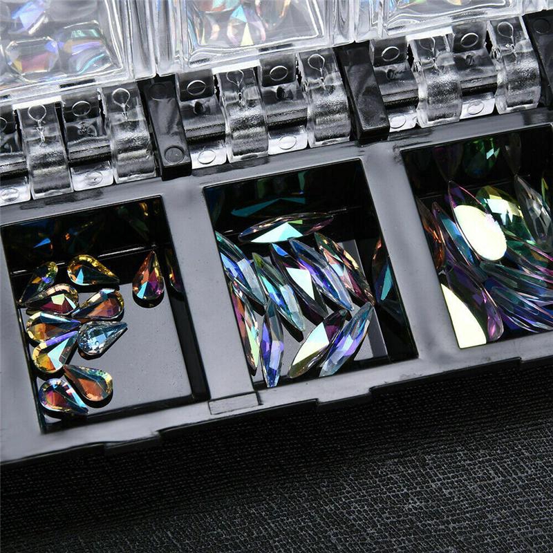 [Hàng mới về] Hộp 12 ngăn đá resin trong suốt nhiều màu sắc nhiều kích thước trang trí móng