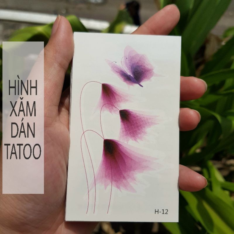 Hình xăm hoa màu loang h12. Xăm dán tatoo mini tạm thời, size &lt;10x6cm