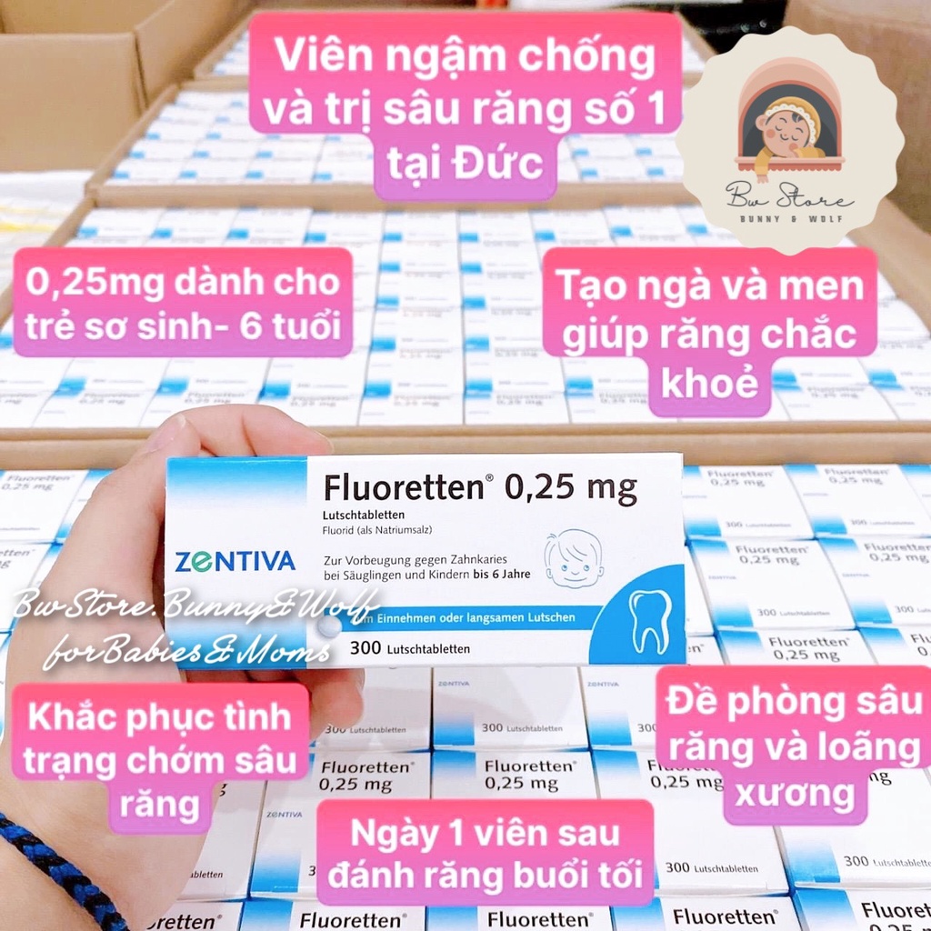 Viên Ngậm Chống Sâu Răng Zentiva Fluoretten 0.25mg Đức Cho Trẻ Từ 0-6y Hộp 300 viên