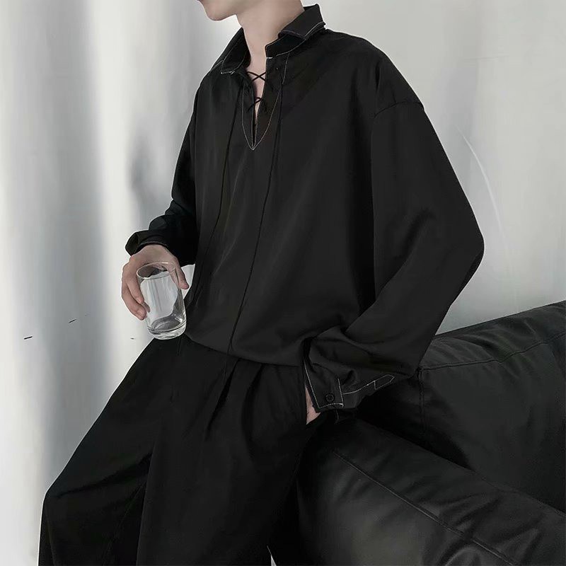 Áo sơ mi tay dài dáng rộng thiết kế đơn giản thời trang lịch lãm cho nam