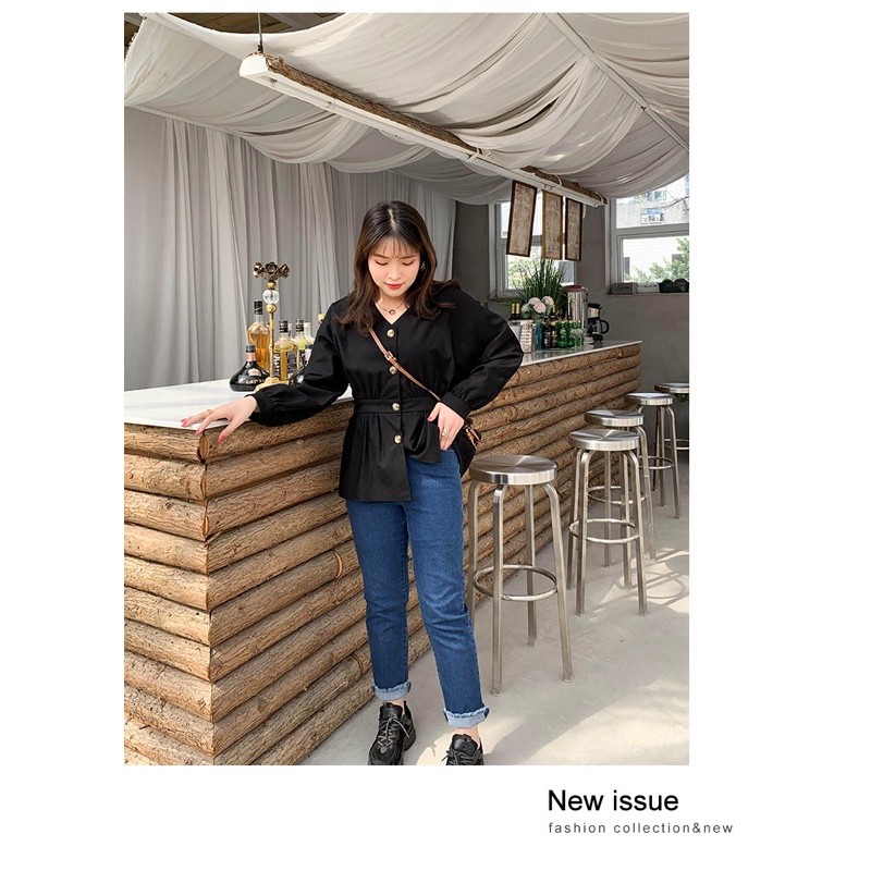 Áo sơ mi kiểu peplum cổ tim big size 65-100kg