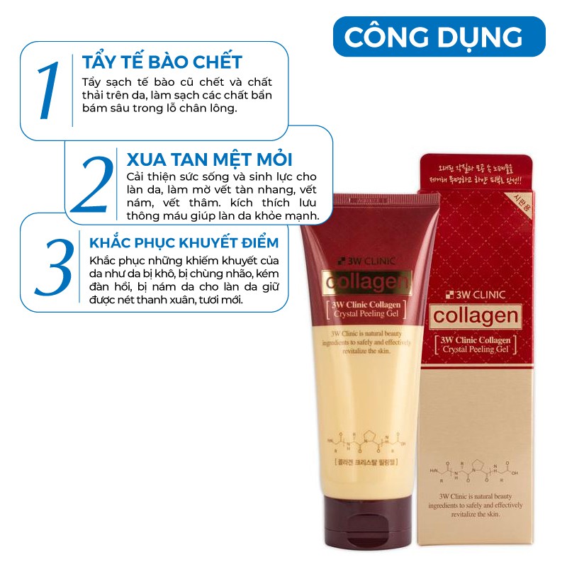 Tẩy tế bào chết chiết xuất từ tinh chất collagen 3W CLINIC Crystal Peeling Gel Hàn Quốc 180ml