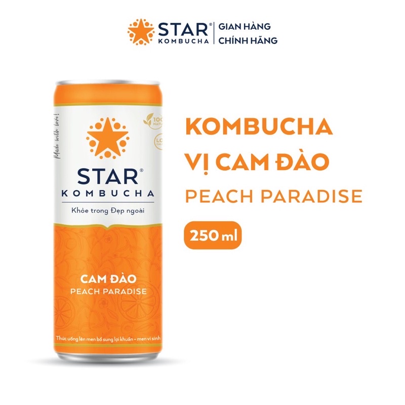 Thùng 12 lon STAR KOMBUCHA vị cam đào - trà hoa quả len men tự nhiên