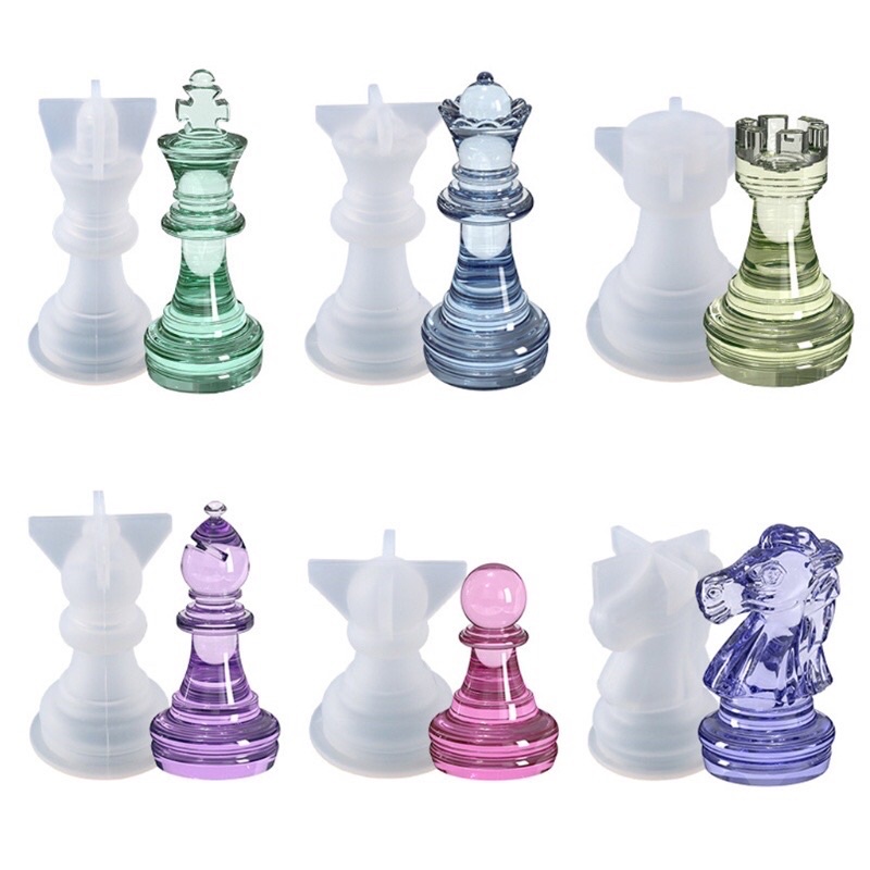 Bộ 6 khuôn silicone cờ vua full đúc nhựa resin