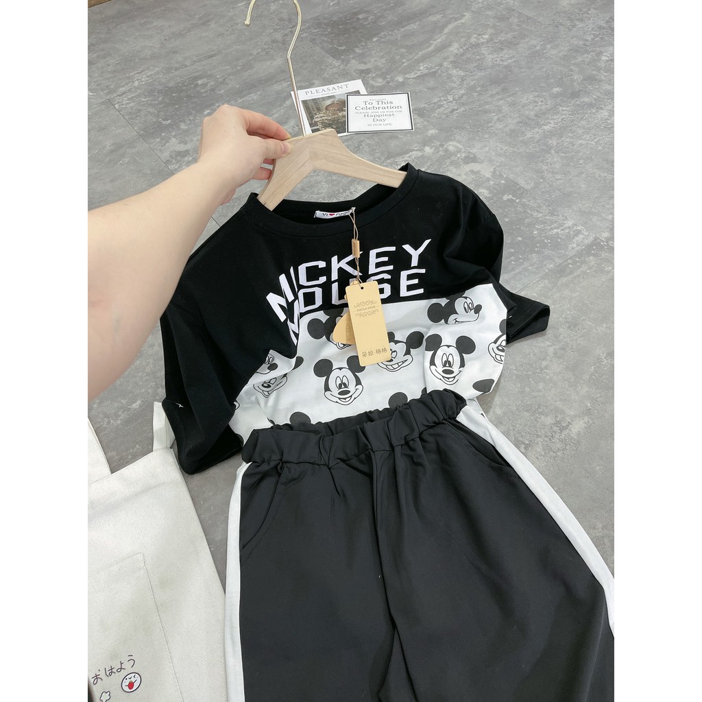 Bộ Đồ Nữ Micky [FREESHP]🌸Set Micke Thụng Phối Thân Mix Quần Bom Chéo Tuyết Mưa. Áo Cotton Tàu Cực Đẹp.Hàng 1 Nency House