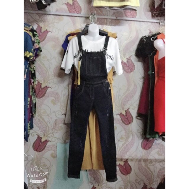 sét yếm jean cào +áo phối khoá