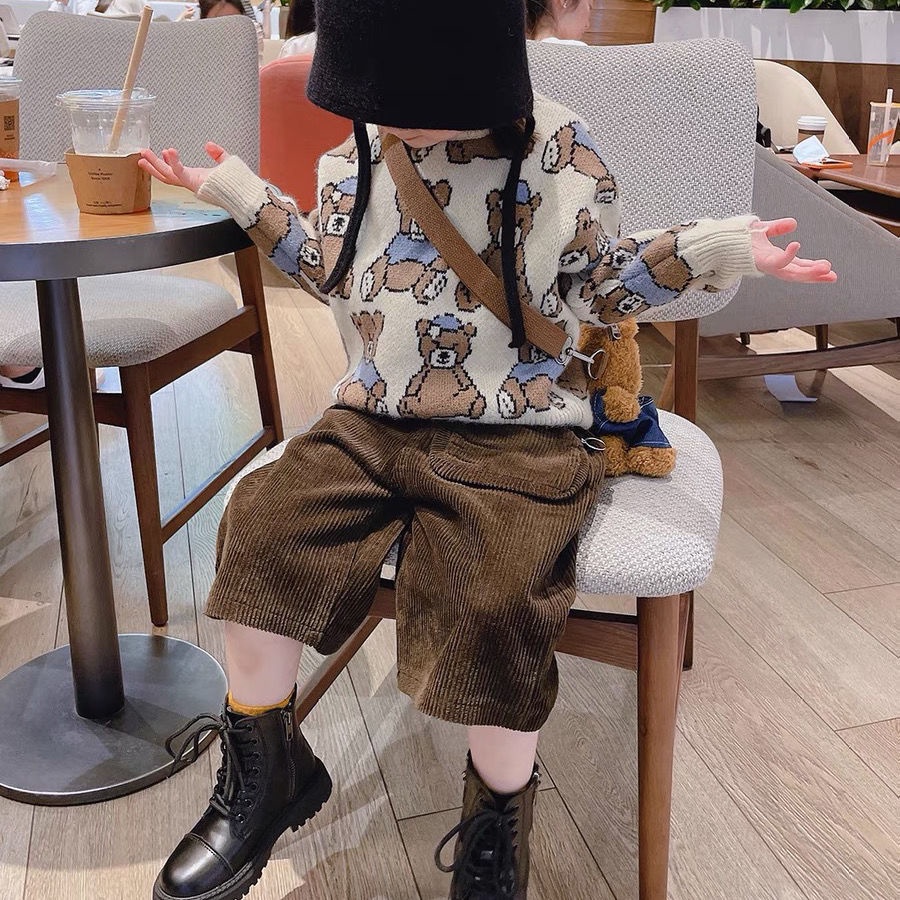 Áo len cổ tròn họa tiết hoạt hình phong cách cổ điển thời trang thu đông 2021 dành cho bé gái