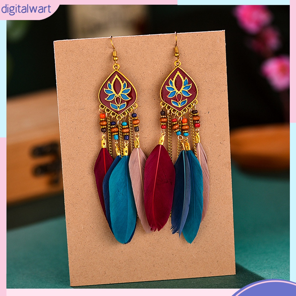 Bông tai dáng dài đính lông vũ thời trang phong cách Boho