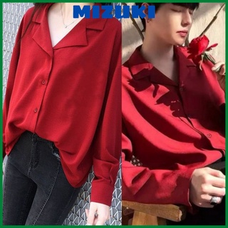 Áo sơ mi cặp nữ nam form rộng tay dài màu đỏ đẹp thu hút may mắn MVRD1 từ 40-85kg
