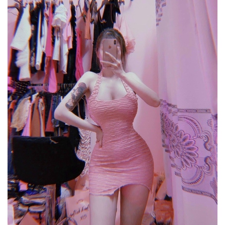 Đầm Xốp Vảy Cá Dáng Ngắn Cổ Yếm QC Hàng Xịn