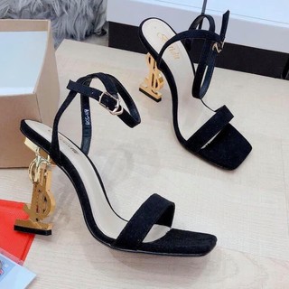 Giày cao gót nữ gót chữ S ánh vàng quai mảnh chéo hậu - Giày nữ da Nhung mềm gót cao 9cm Linus LN157