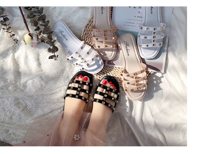 Dép Nữ PVC Quai Ngang Đính Đá 3 Hàng Thời Trang Size 36-40 - Hàng Nhập Quảng Châu - Lucky Girl shop