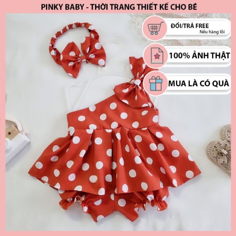 Bộ Body Bé Gái Chấm Cam Hở Vai Cho Bé 3-13kg, Set Trang Phục Bé Gái Sơ Sinh 0-12 Tháng, Quà Đầy Tháng