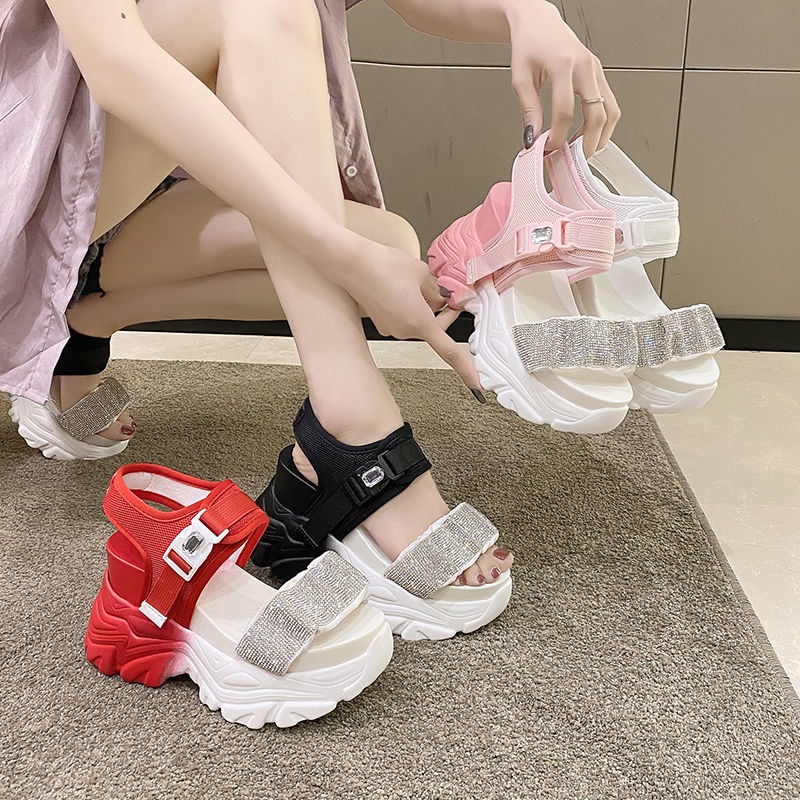 Giày Sandal Thể Thao Đế Dày Quai Dán Đính Đá Phong Cách Thời Trang Mới 2022