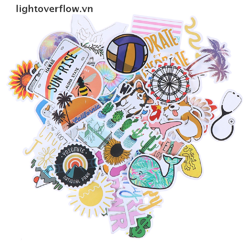 Bộ 50 Đề Can Họa Tiết Hoạt Hình Dễ Thương Dùng Trang Trí Vali / Laptop / Xe Đạp / Xe Hơi