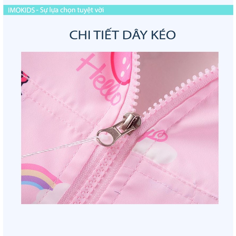 Áo khoác gió bé gái Ravedye Bear 11-23kg áo khoác dù trẻ em 2 lớp chất Poly chống thấm nước nhẹ kín gió có nón có lót