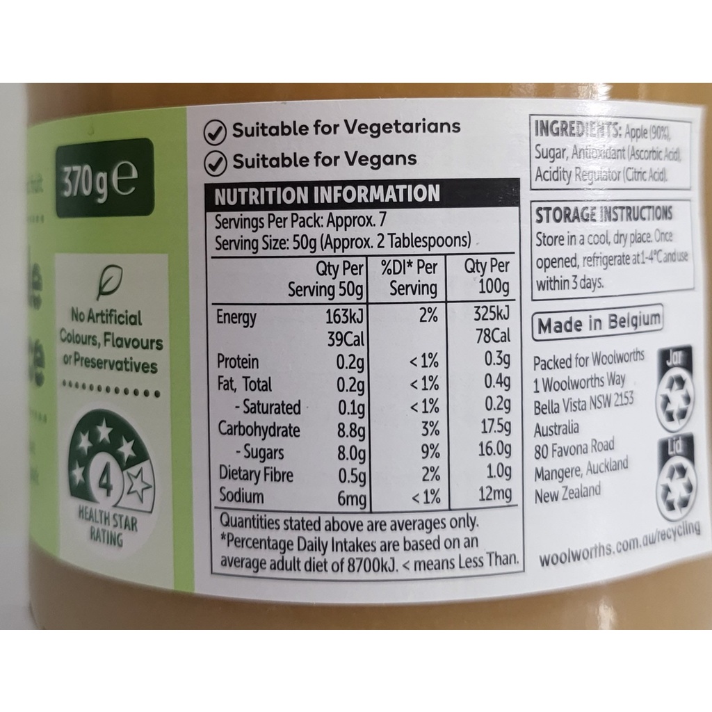 [Lọ 370g] XỐT TÁO [Belgium] WOOLWORTHS Apple Sauce (atv)