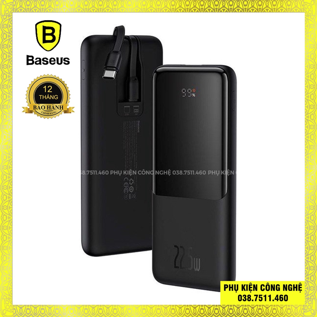 Pin Dự Phòng Sạc Nhanh tích hợp cáp sạc Baseus Elf Digital Display Fast Charge Power Bank 10000mAh 22.5W