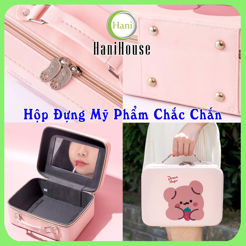 Hộp Vali Gấu Cute Khóa Kéo Đựng Mỹ Phẩm Trang Điểm Mini Có Gương Cao Cấp Hani House