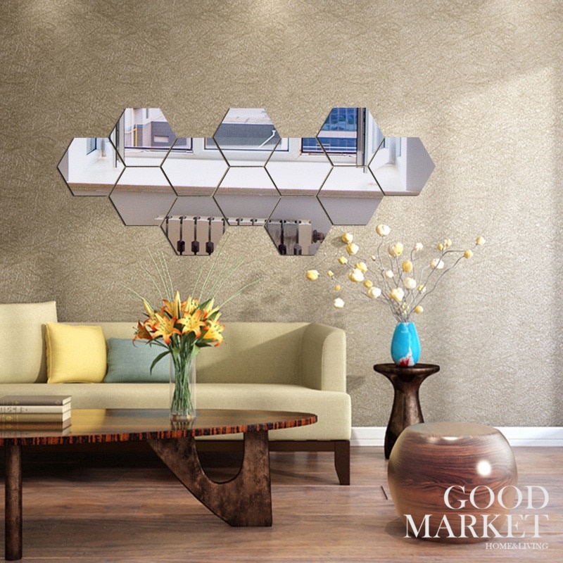 Bộ 12 Miếng Dán Acrylic Tráng Gương Hình Lục Giác 3d Độc Đáo Trang Trí Nhà Cửa