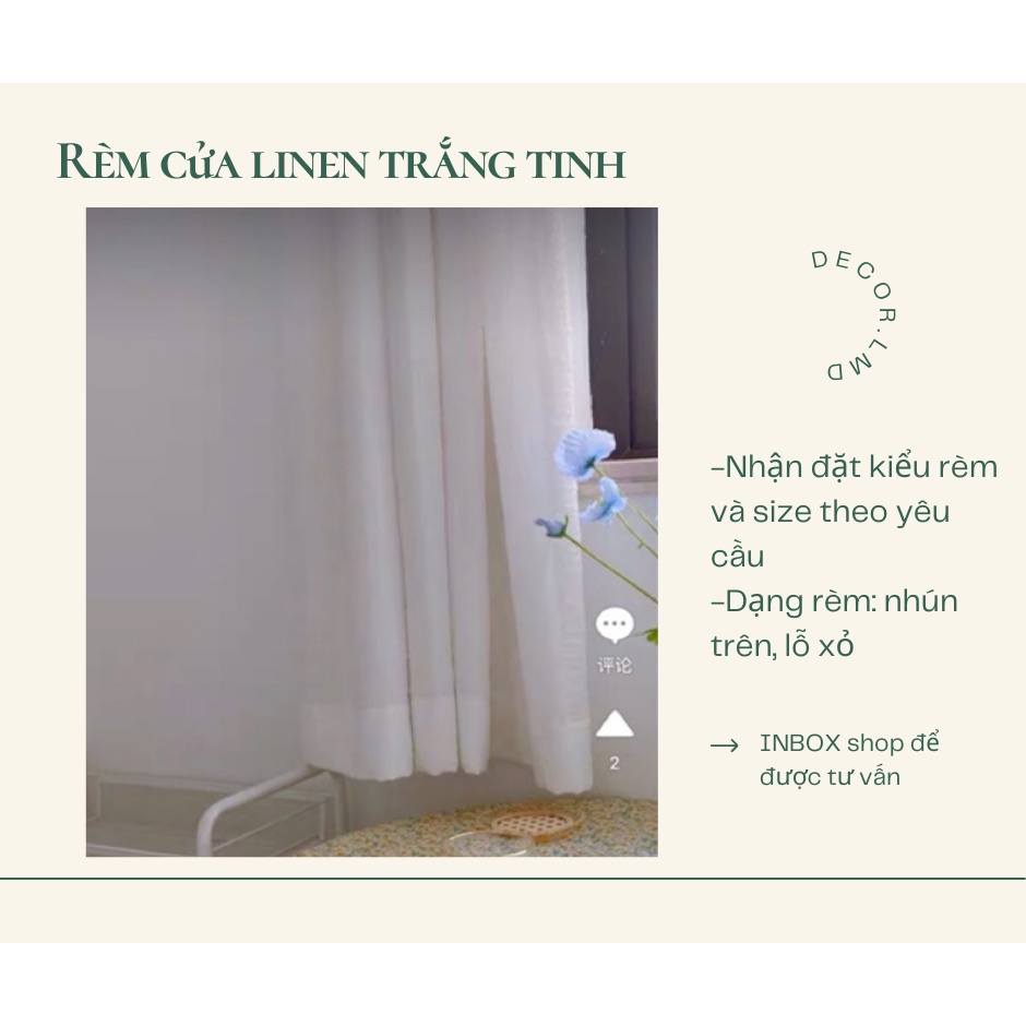 Rèm cửa sổ trắng vải linen xinh xắn phong cách hiện đại, màn vải treo tường trang trí decor phòng ngủ