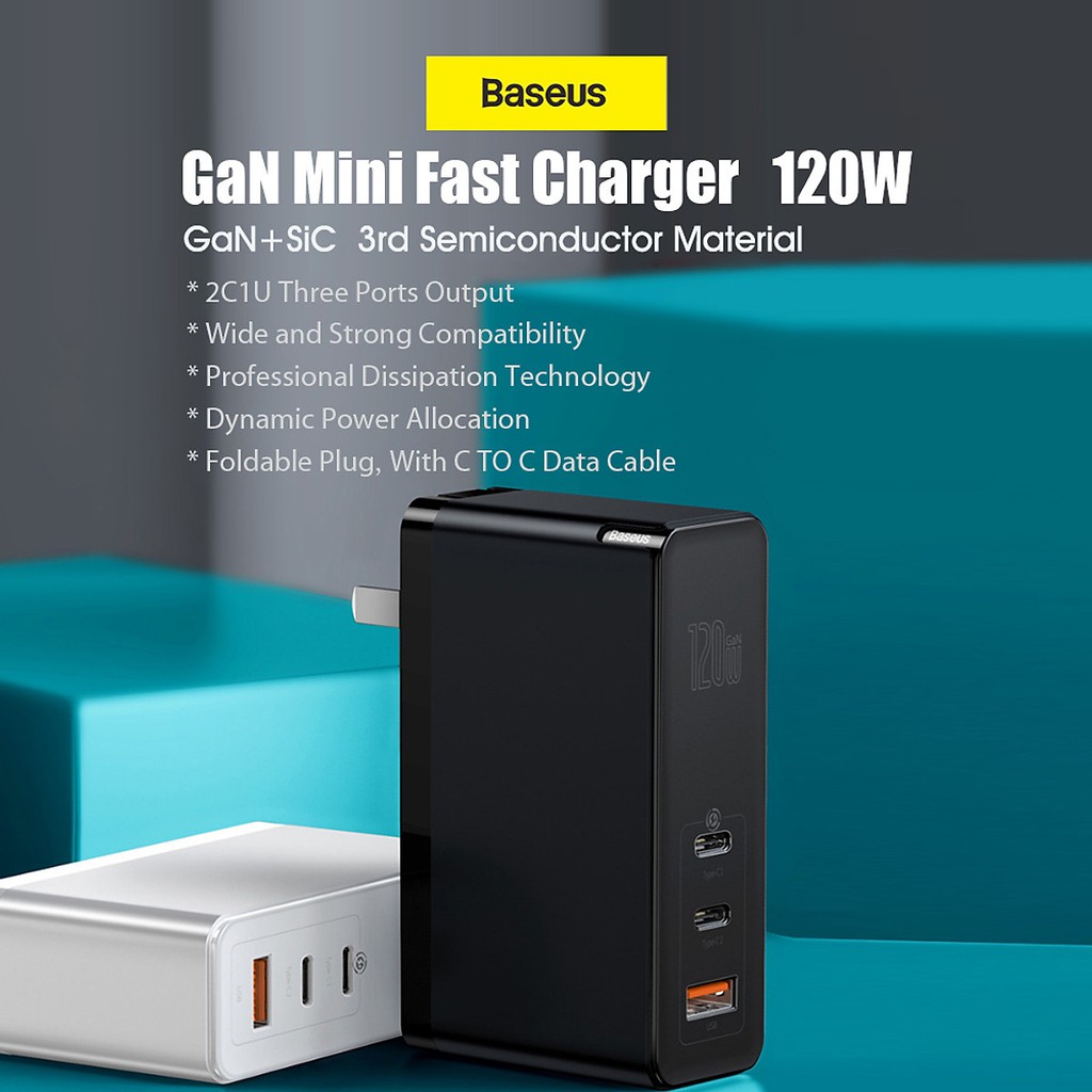 CHÍNH HÃNG CỦ SẠC BASEUS 120W 2C1A GAN CHARGER GAN 2 PRO