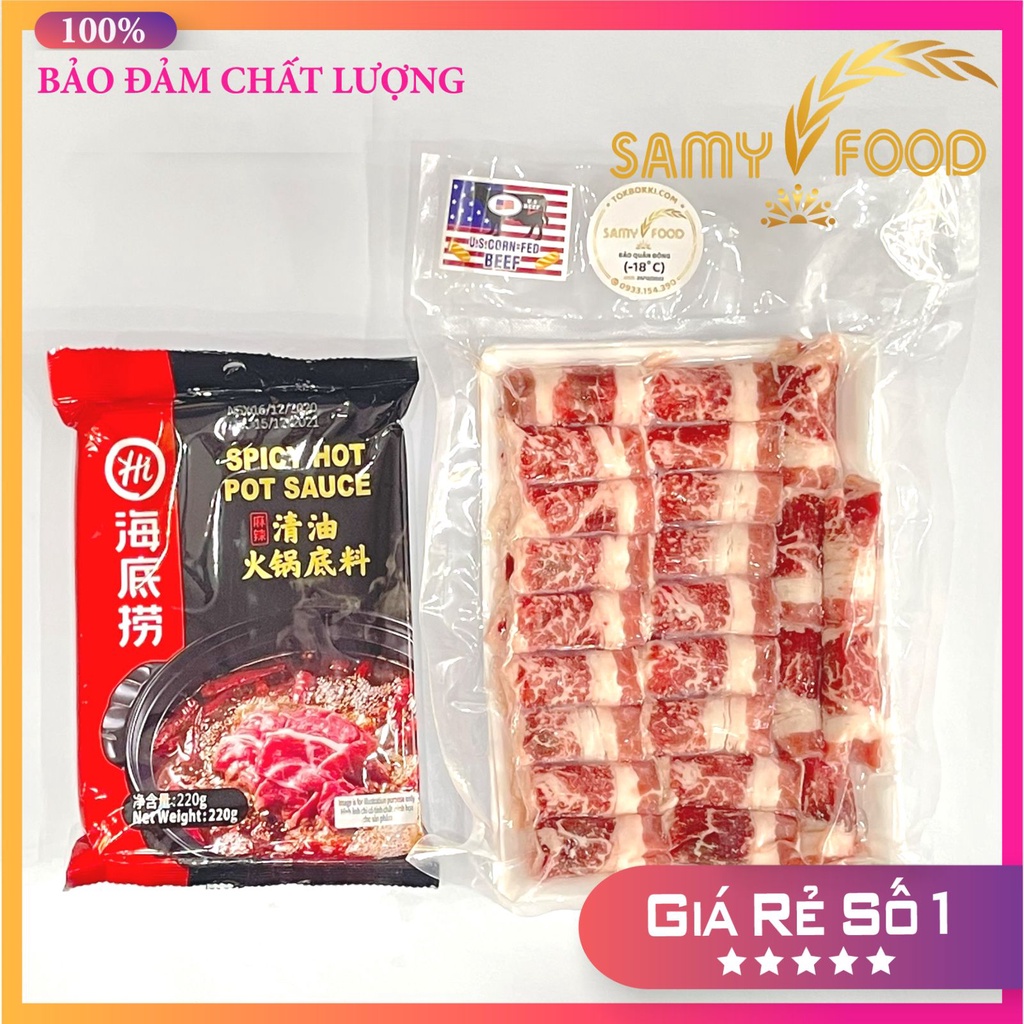 [LẨU HAIDILAO] BÒ BA CHỈ 500G + CỐT LẨU BÒ TÁI CAY HAIDILAO THƯỢNG HẠNG