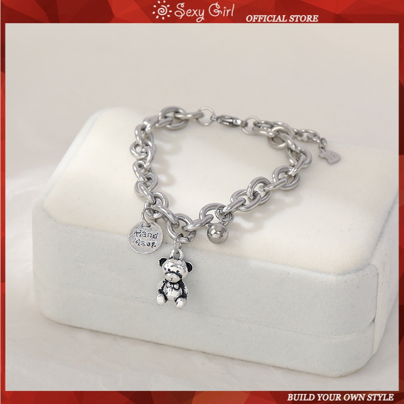 Vòng Tay Kim Loại Mặt Hình Gấu Đơn Giản Phong Cách Hàn Quốc