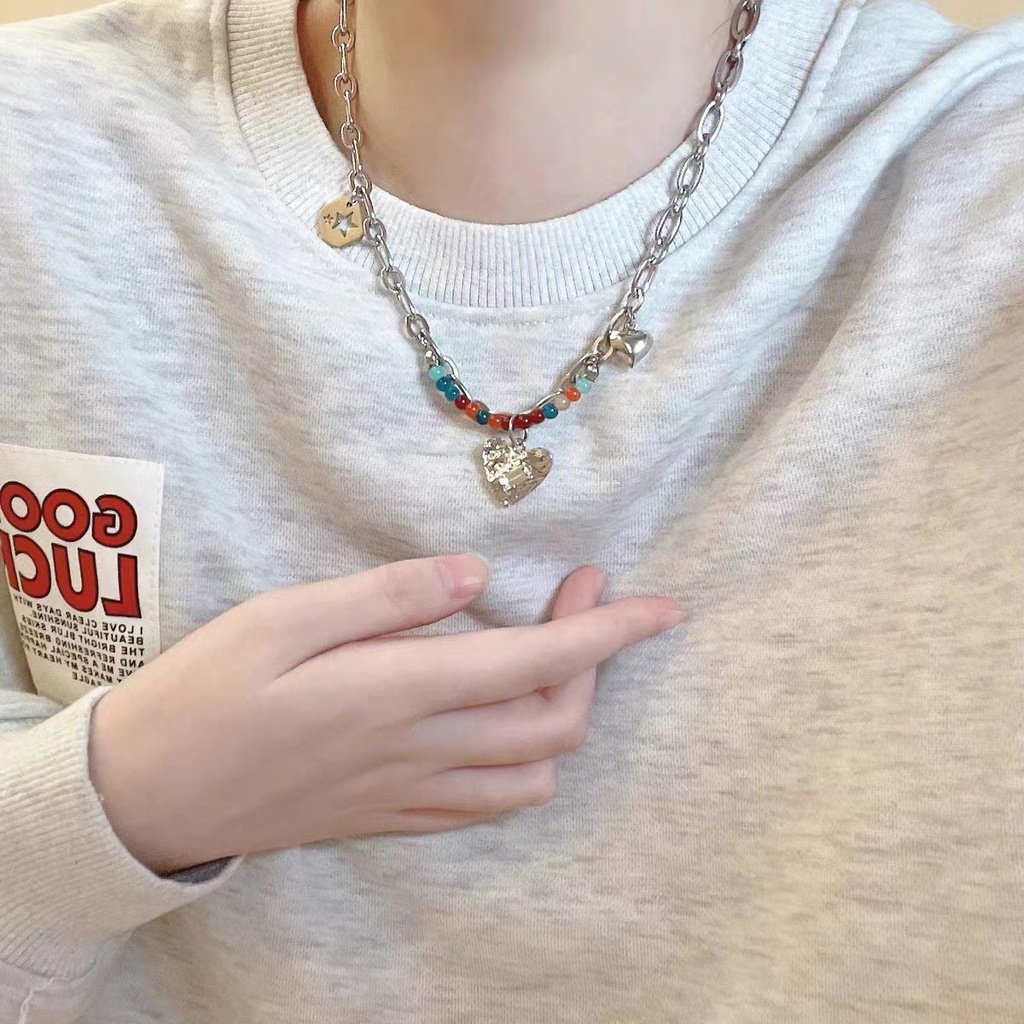 Dây Chuyền Xỏ Hạt Hình Trái Tim Nhiều Màu Phong Cách Hàn Quốc Dành Cho Nữ
