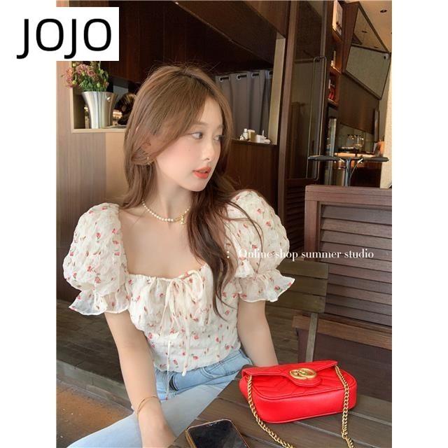 Áo Chiffon Cổ Vuông Tay Phồng In Họa Tiết Hoa Phong Cách Pháp Thời Trang Mùa Hè Cho Nữ