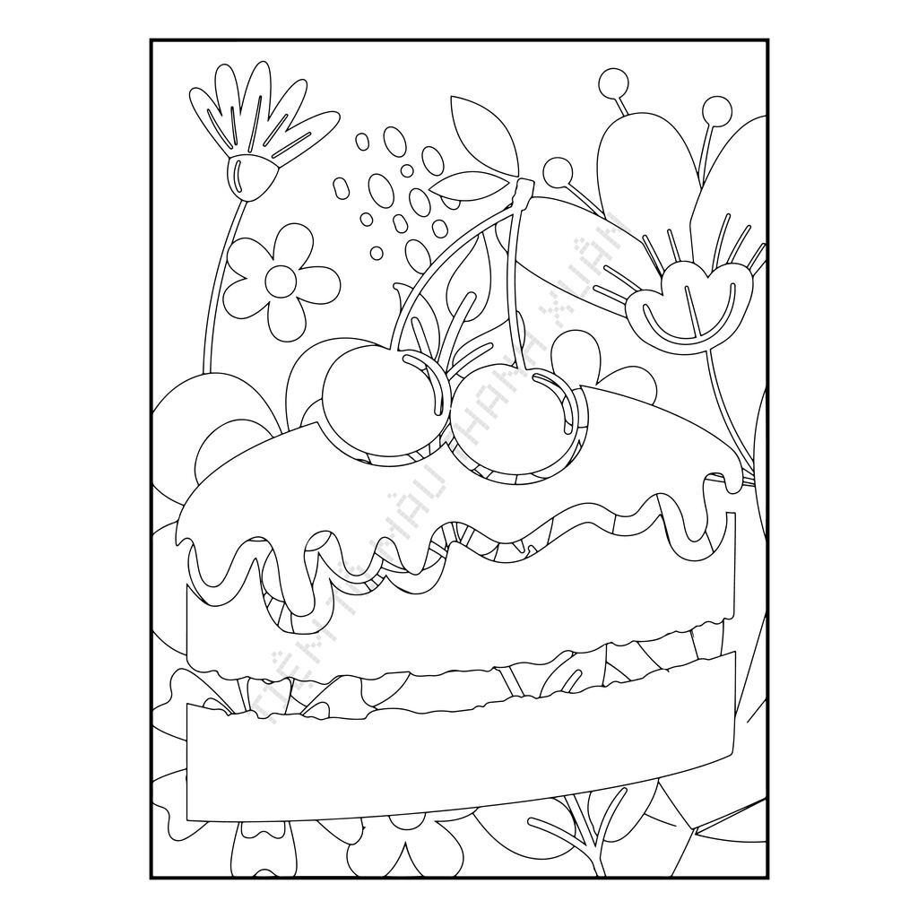 Set 50 Tờ Tranh Tô Màu Hình Bánh Ngọt Tô Màu Sáp, Màu Chì - Tiệm Tô Màu Thanh Xuân