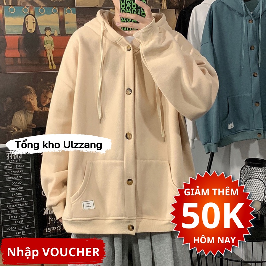 Áo Khoác Hoodie Cài Cúc Unisex Nam Nữ Chất Nỉ Bông Dày Dặn Form Rộng Oversize