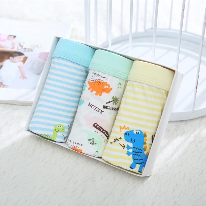 Set 3 Quần Lót Trẻ Em Dạng Boxer Mẫu Khủng Long Xanh Dươnng