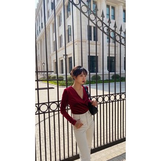 Áo nhung vạt chéo đỏ đô