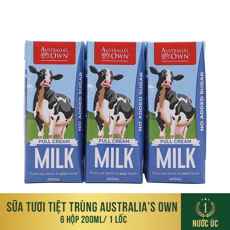 Sữa tươi tiệt trùng nguyên kem Australia's Own 200ml x 6 hộp (Date T11/2022)