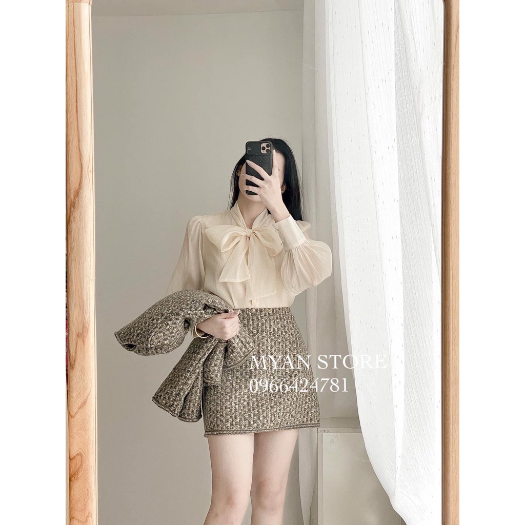 Áo sơ mi tơ cổ bèo xinh xắn (Áo tiểu thư)