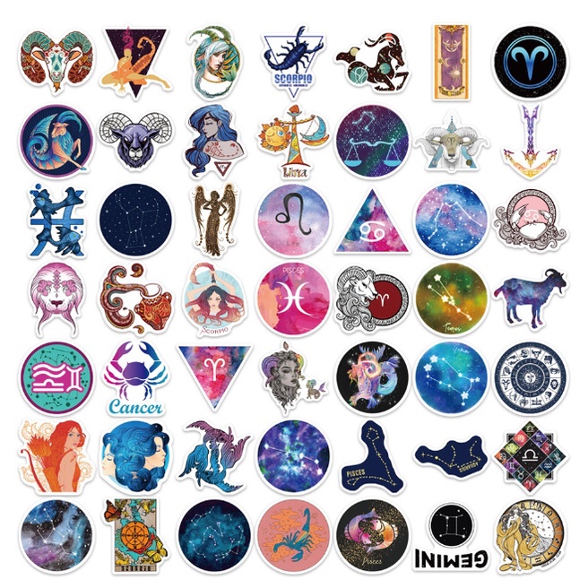 Combo Sticker CUNG HOÀNG ĐẠO nhựa PVC không thấm nước, dán nón bảo hiểm, laptop, điện thoại, Vali, xe