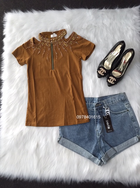 ÁO THUN HỞ VAI ĐÍNH HẠT PHALÊ