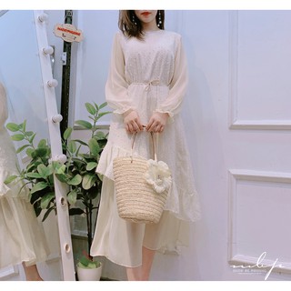 Đầm suông ren phối tơ đuôi cá kèm đai