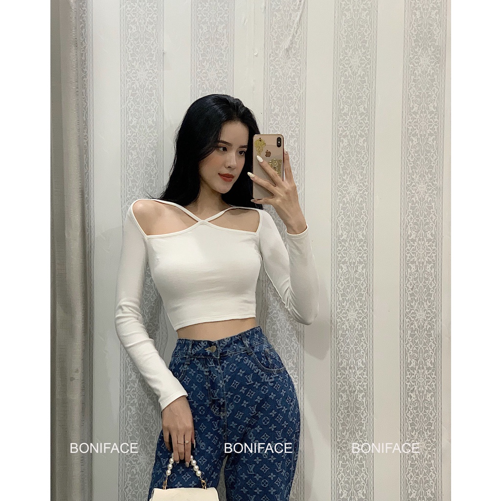 Áo croptop tay dài Boniface kiểu yếm dây chéo ngực | BigBuy360 - bigbuy360.vn