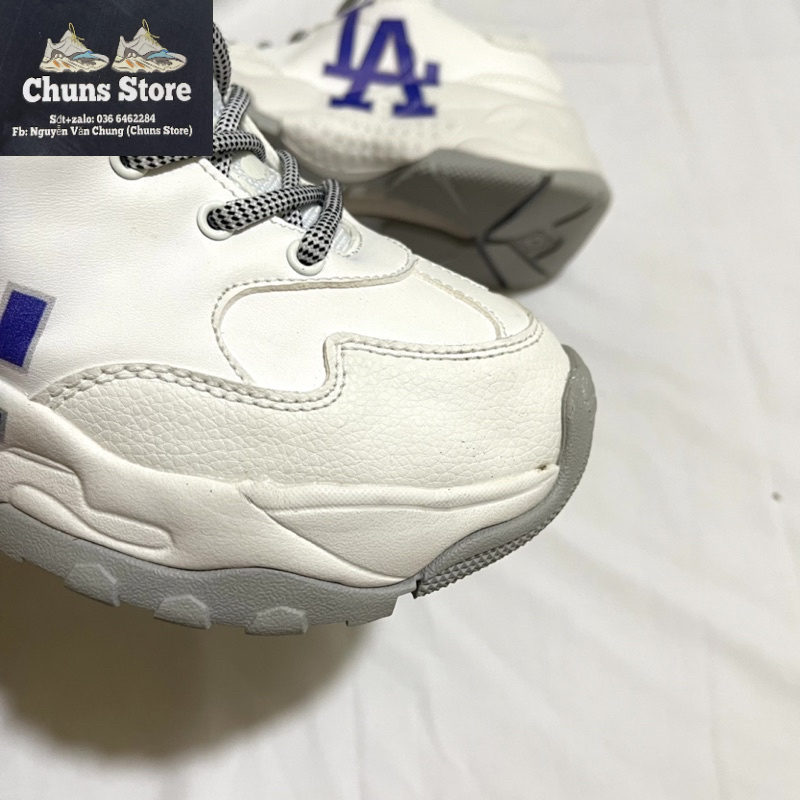 Giày MLB LA trắng đế xám hình in cao cấp giày MIB chữ LA xanh full box bảo vệ túi xách