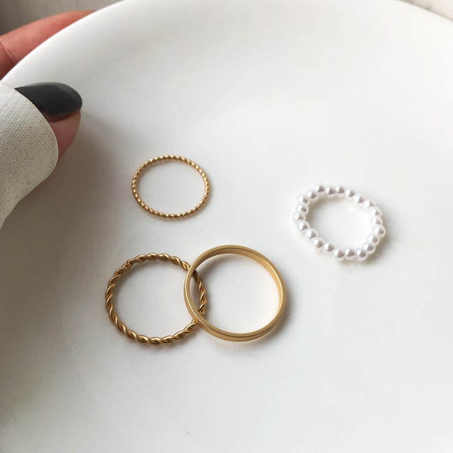 Bộ 4 nhẫn đính hạt bản nhỏ Novset