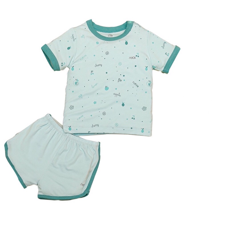 Bộ Quần Áo Cộc Nous Cài Vai Cộc Petit Xanh Bạc Hà Chữ Quả (Size 12-18 Tháng Đến 18-24 Tháng)